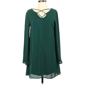 Bell sleeve shift dress with strappy detail neckline